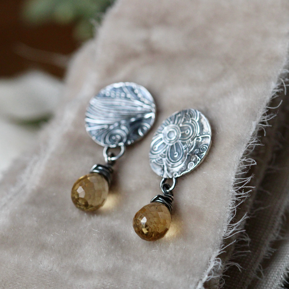 Clearance Sale Citrine and sterling silver Midnight Garden Earrings