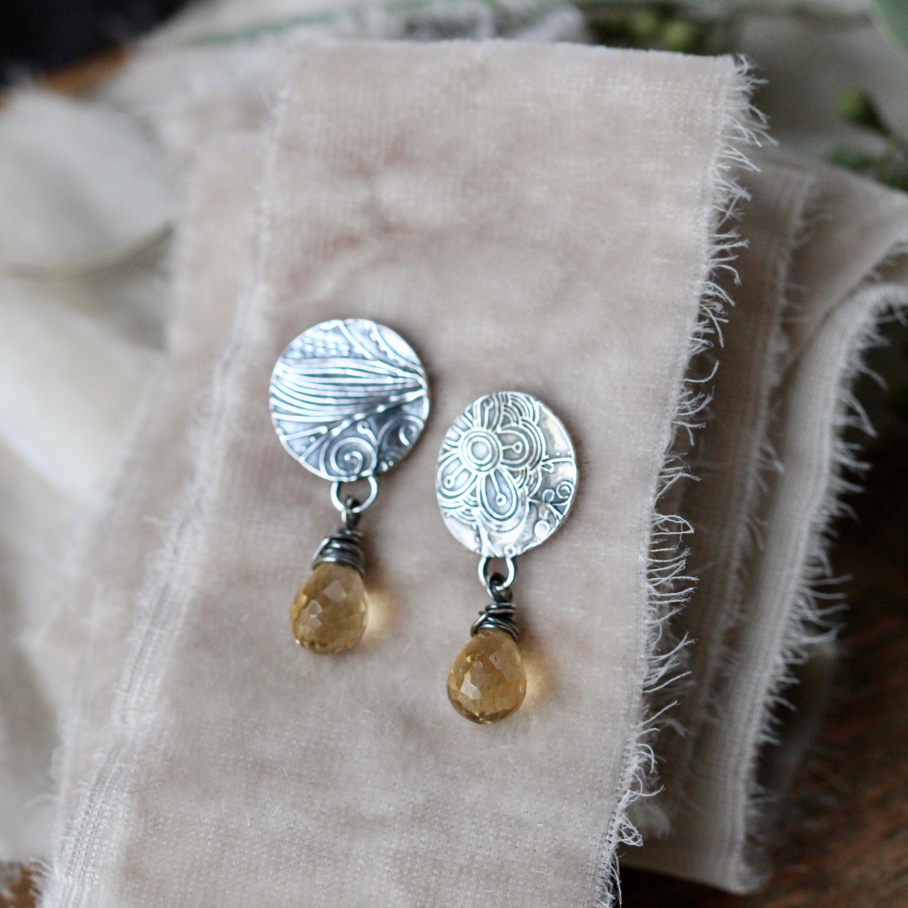 Citrine and sterling silver Midnight Garden Earrings