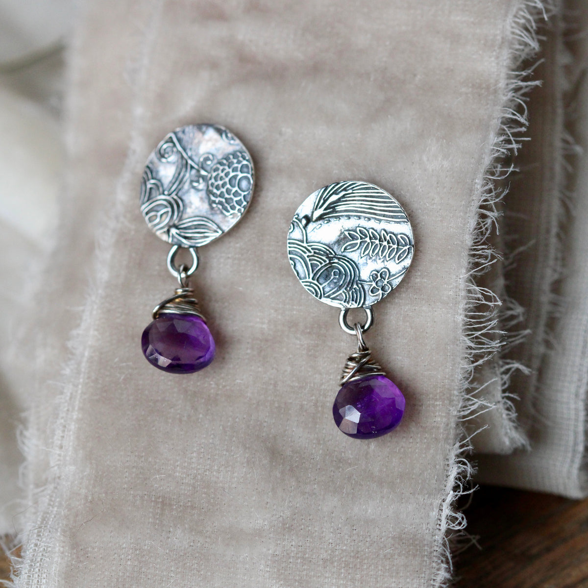 Clearance Sale Amethyst and silver Midnight Garden earrings