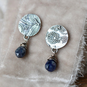 sapphire and sterling silver midnight garden post earrings