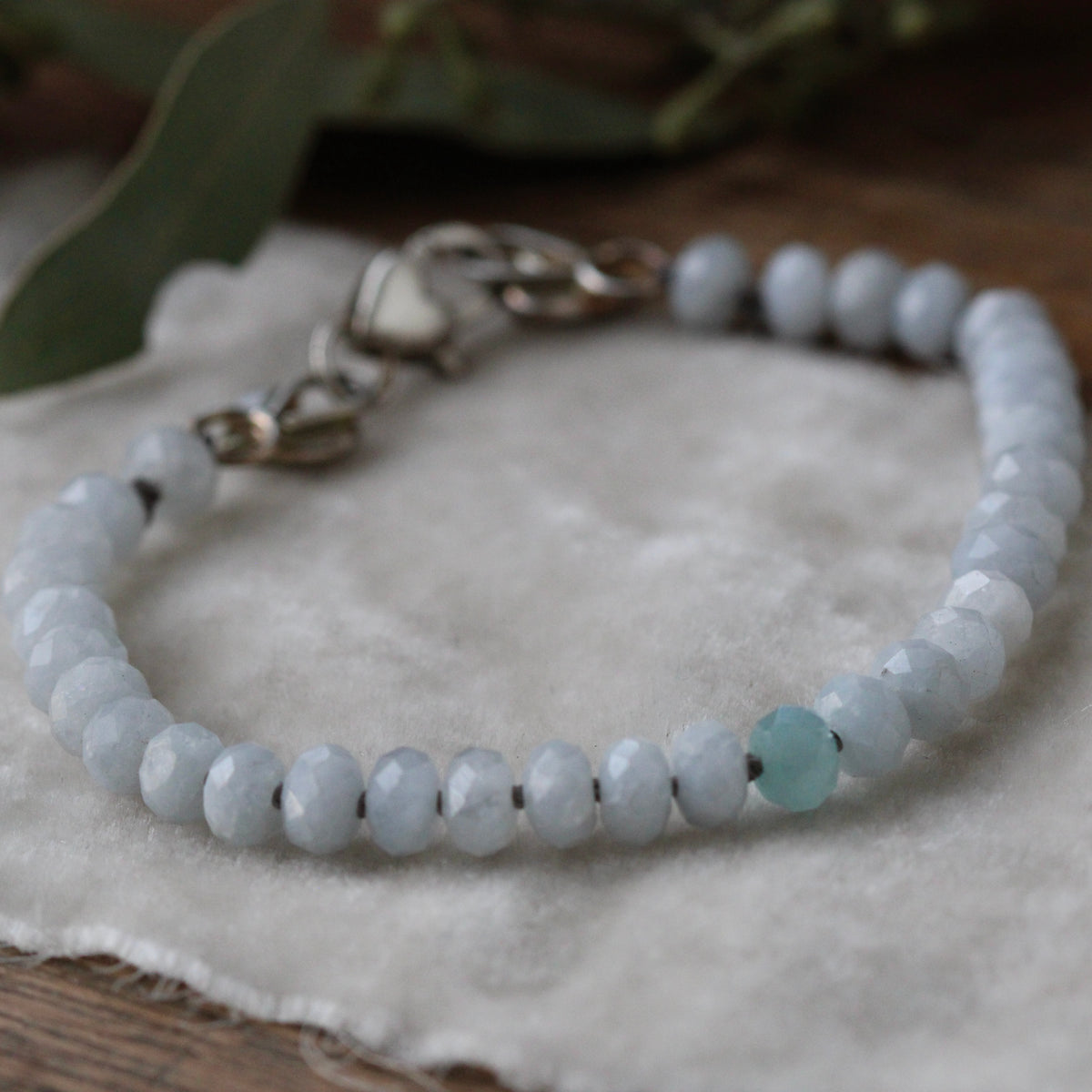 Clearance Sale Aquamarine gemstone knotted bracelet