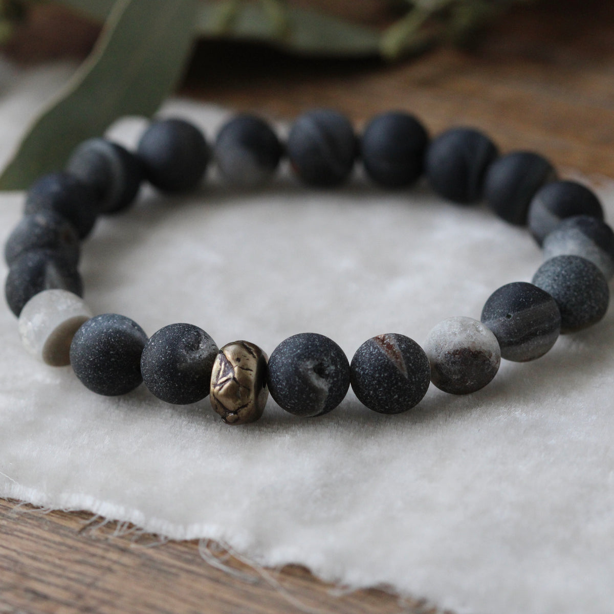 Clearance Sale black Druzy agate stretch Bracelet with mountain bead