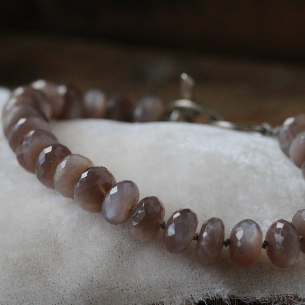 Clearance Sale Hand knotted Silk Chocolate Moonstone bracelet