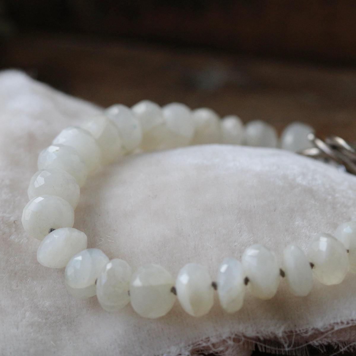 Clearance Sale Hand knotted Silk White Moonstone bracelet