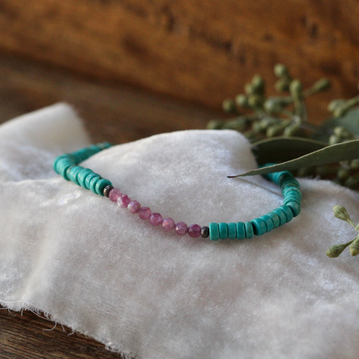 Clearance Sale Turquoise and Pink Tourmaline Bracelet or anklet