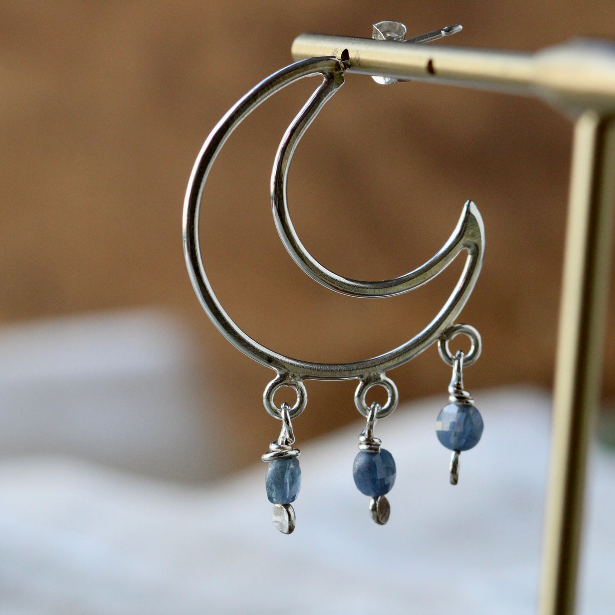 Crescent Moon sterling silver and Sapphire earrings