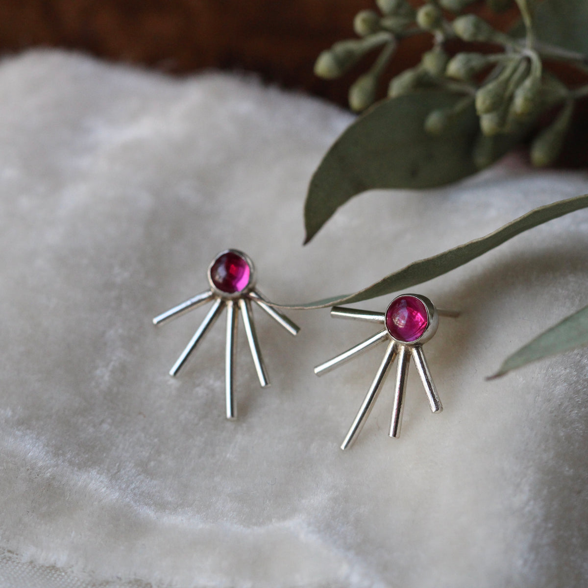 Clearance Sale Starburst earrings Ruby and sterling silver