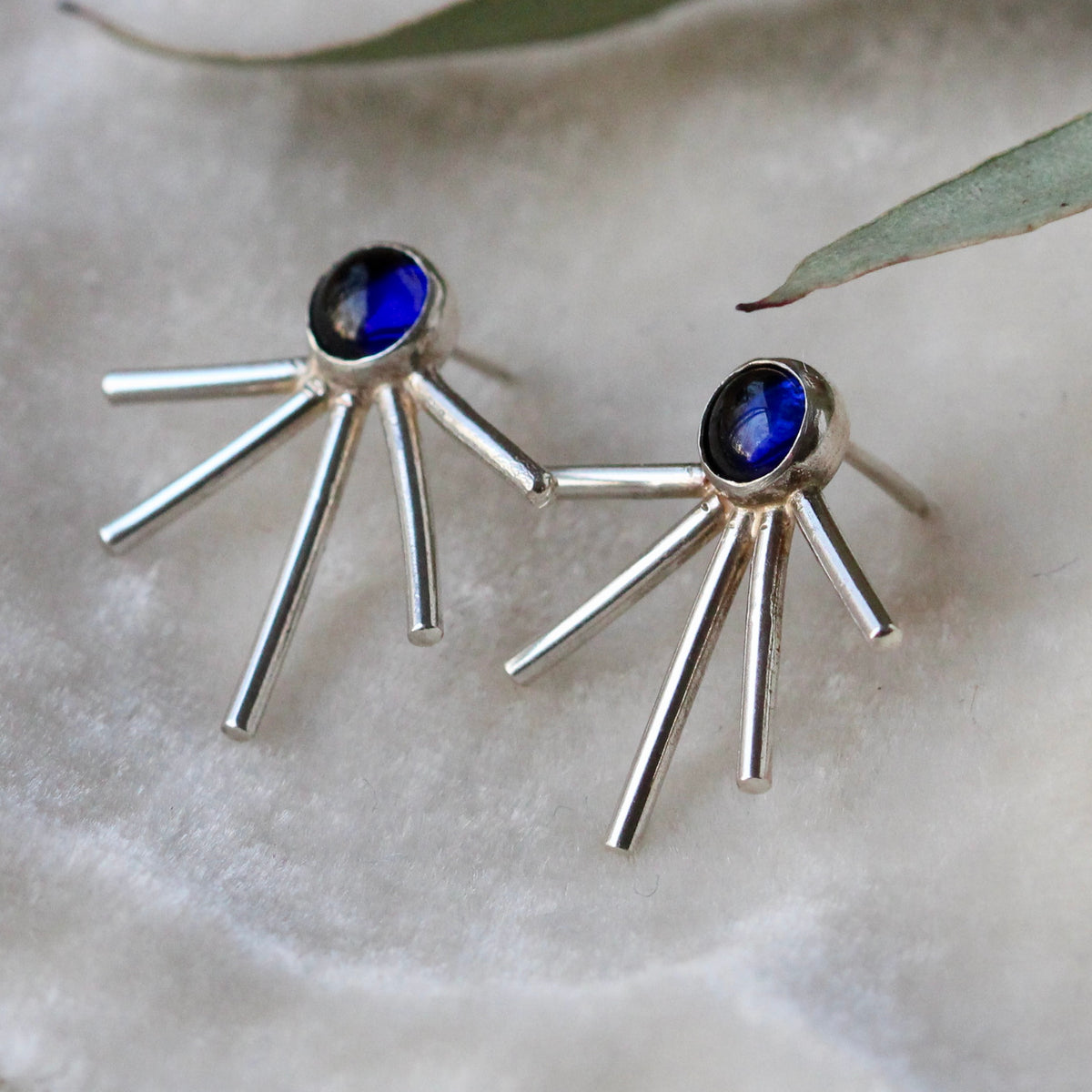 Starburst earrings Sapphire and sterling silver