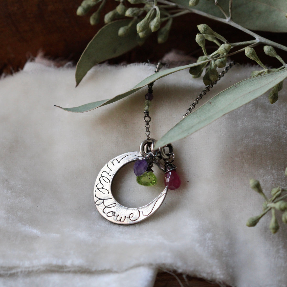 Clearance Sale Wildflower Moon Necklace sterling and gemstones
