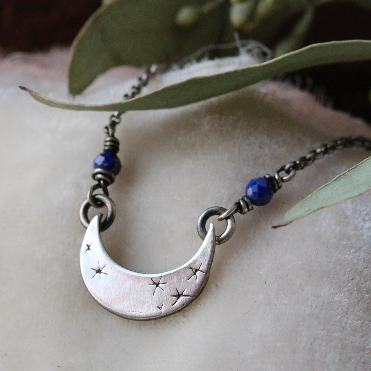 Clearance Sale Crescent moon and stars Lapis Lazuli  necklace