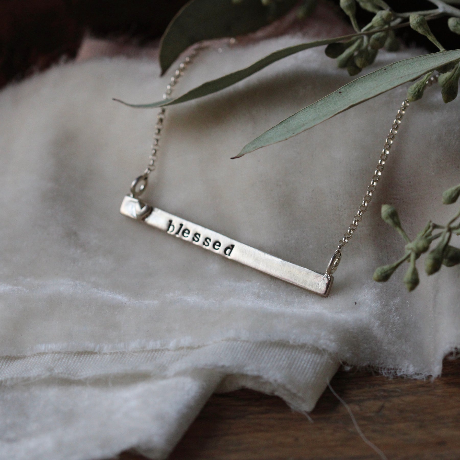 Clearance Sale Sterling silver bar necklace stamped with Blessed