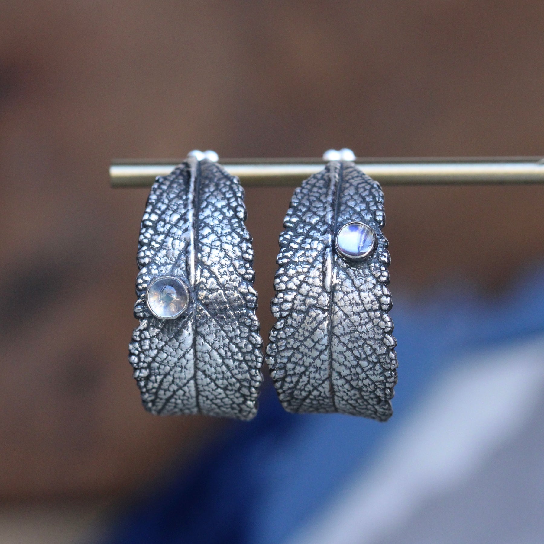 Black Sage and Moonstone sterling silver Hoop Earrings
