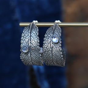 Black Sage and Moonstone sterling silver Hoop Earrings
