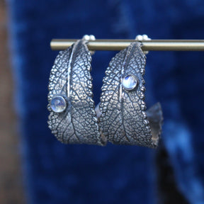 Black Sage and Moonstone sterling silver Hoop Earrings