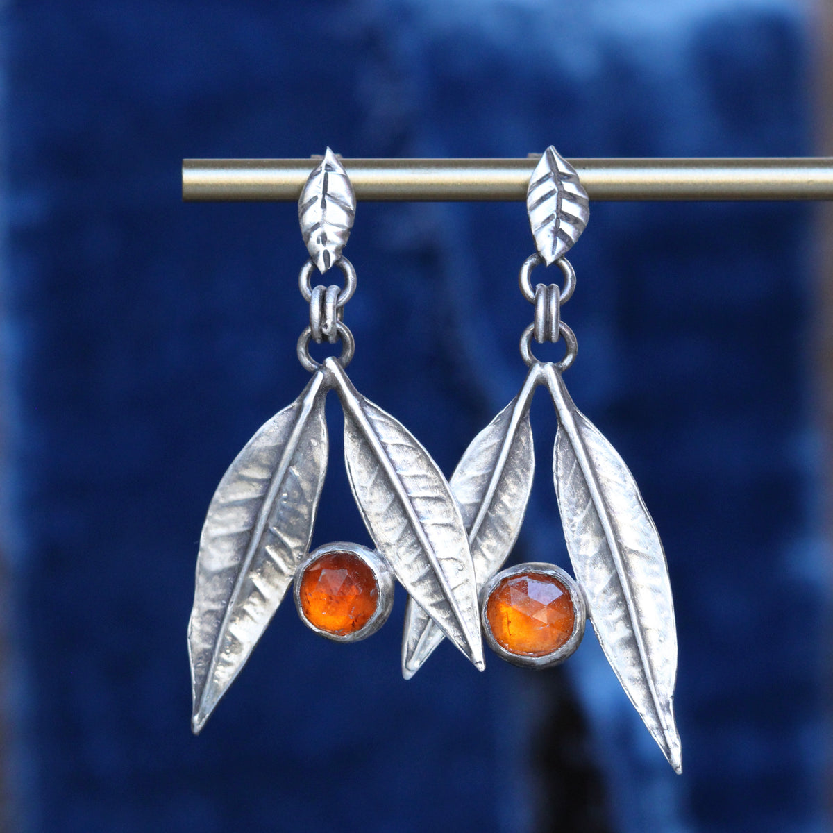 Redlands Orange leaf earrings with orange Kyanite
