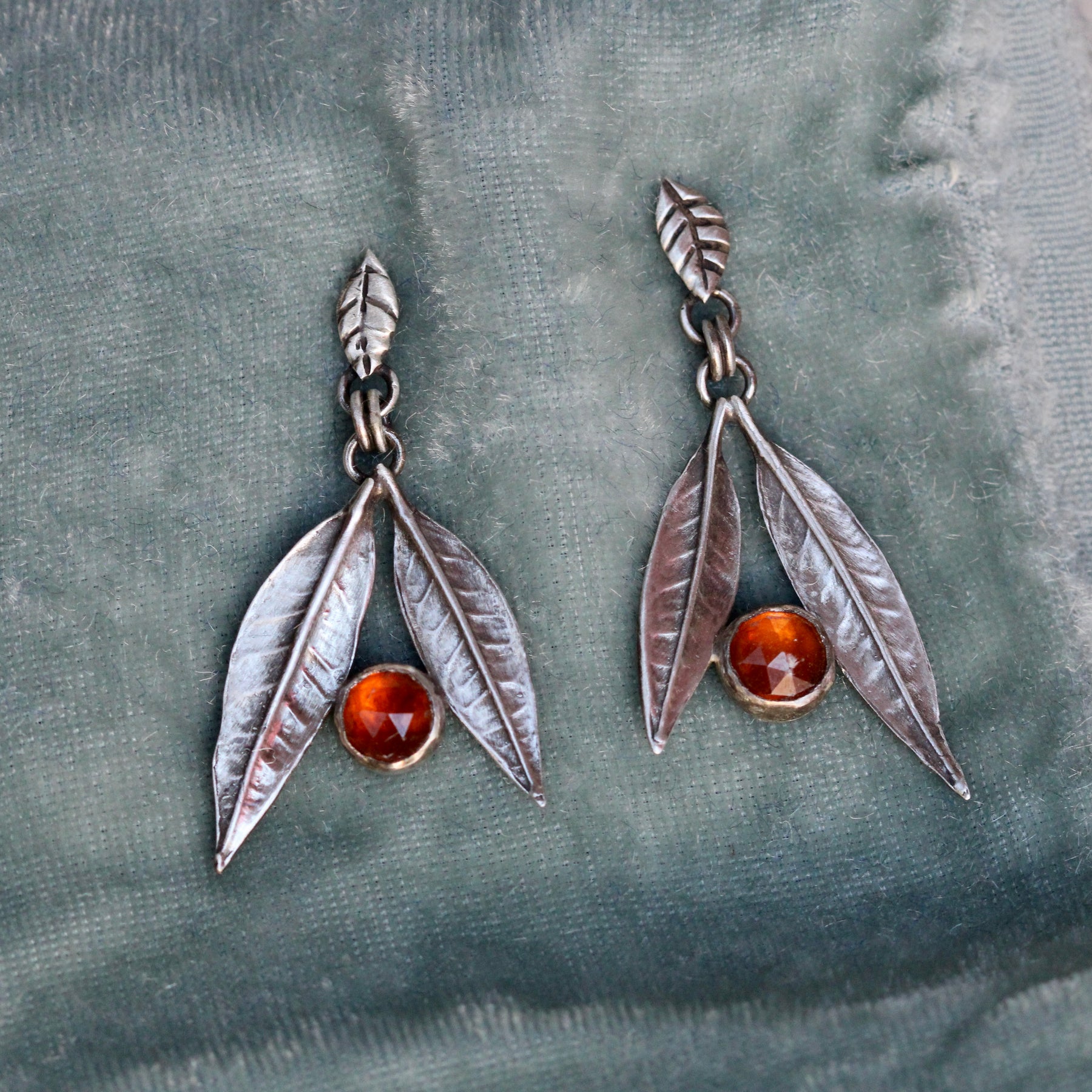 Redlands Orange leaf earrings with orange Kyanite