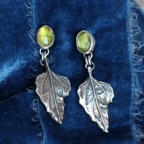 Brittlebush leaves and Peridot sterling silver Statement Earrings