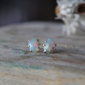 Prong set Opal stud earrings sterling silver