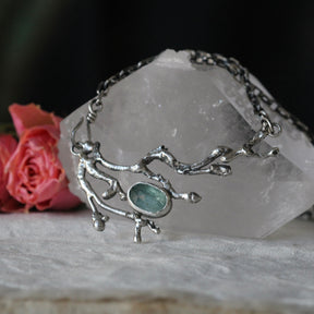 Interchangeable Sterling silver Coral and Kyanite pendant