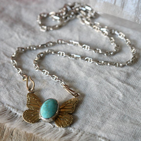 Interchangeable Butterfly Pendant with Whitewater Turquoise set Sterling silver