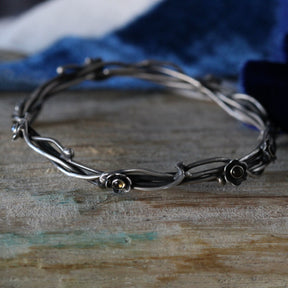 Kindred Bangle Woven Sterling Silver and Flowers with Birthstones