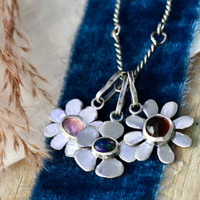 Black Opal Sterling silver Flower charm