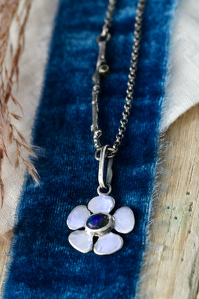 Black Opal Sterling silver Flower charm