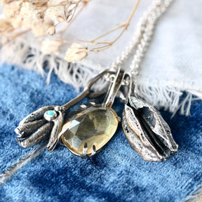 Turquoise Seed Pod Sterling Silver Botanical Charm