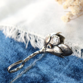 Succulent Branch with Aquamarine Sterling Silver Botanical Charm