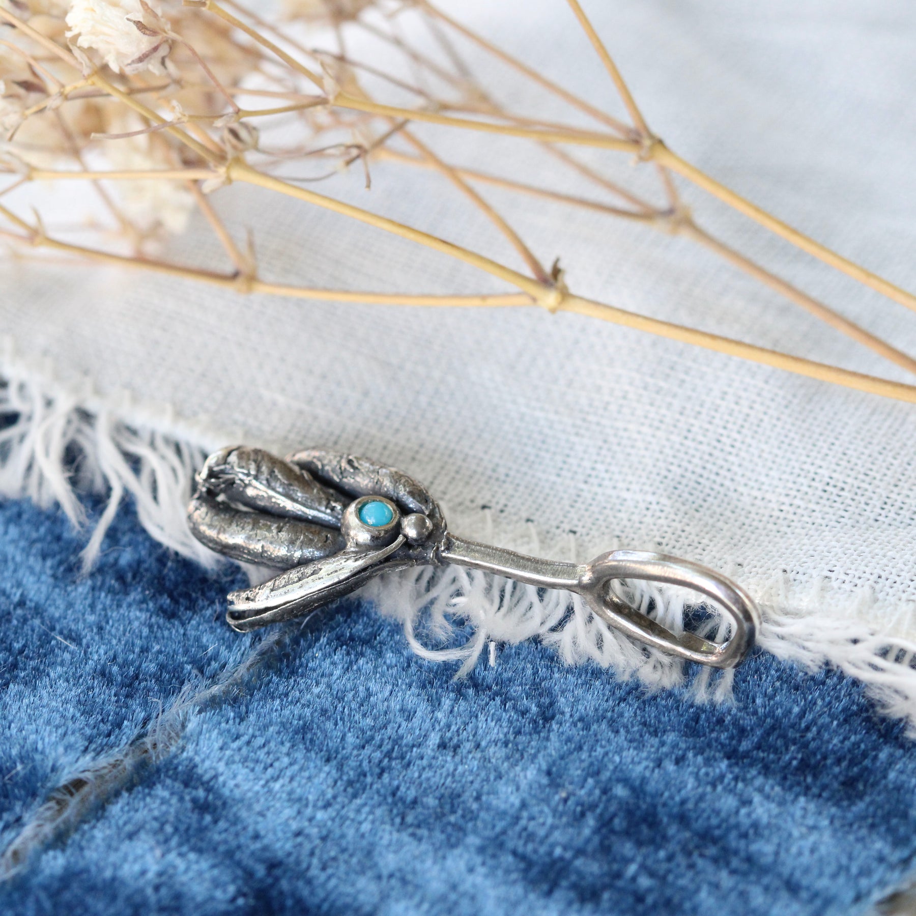Turquoise Seed Pod Sterling Silver Botanical Charm