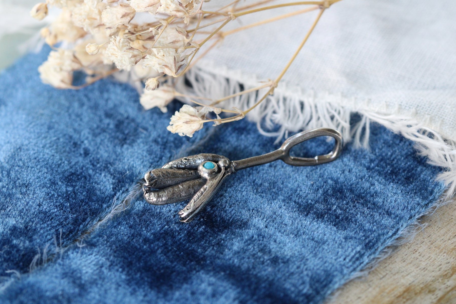 Turquoise Seed Pod Sterling Silver Botanical Charm