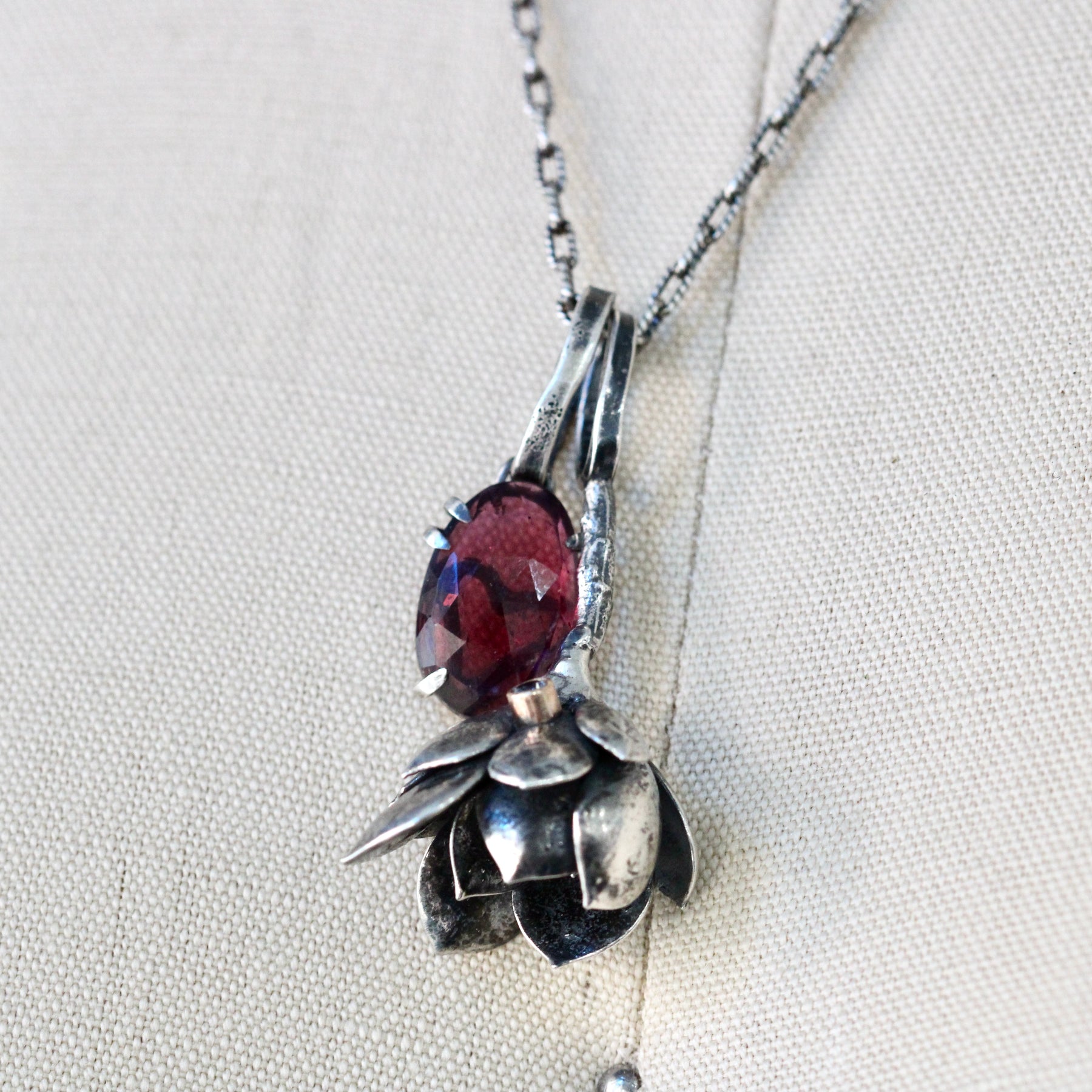 Succulent Branch with Aquamarine Sterling Silver Botanical Charm