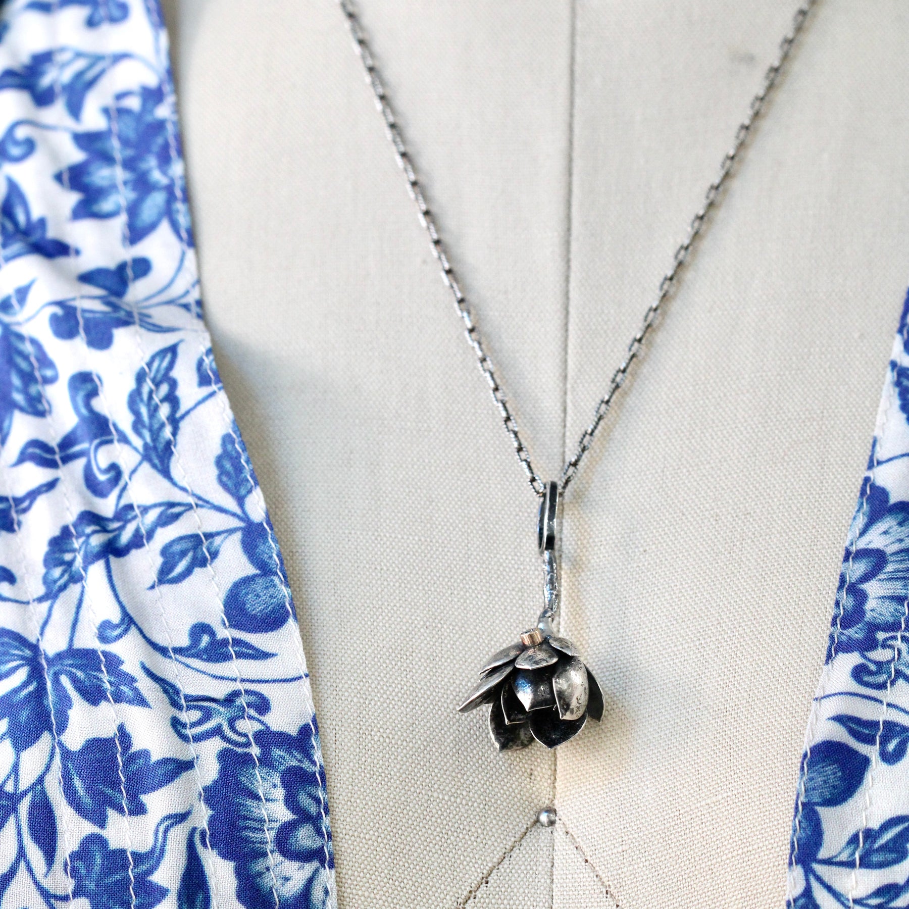 Succulent Branch with Aquamarine Sterling Silver Botanical Charm