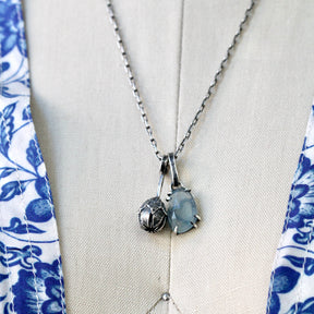 Rose cut Aquamarine prong set in sterling silver with heart detail