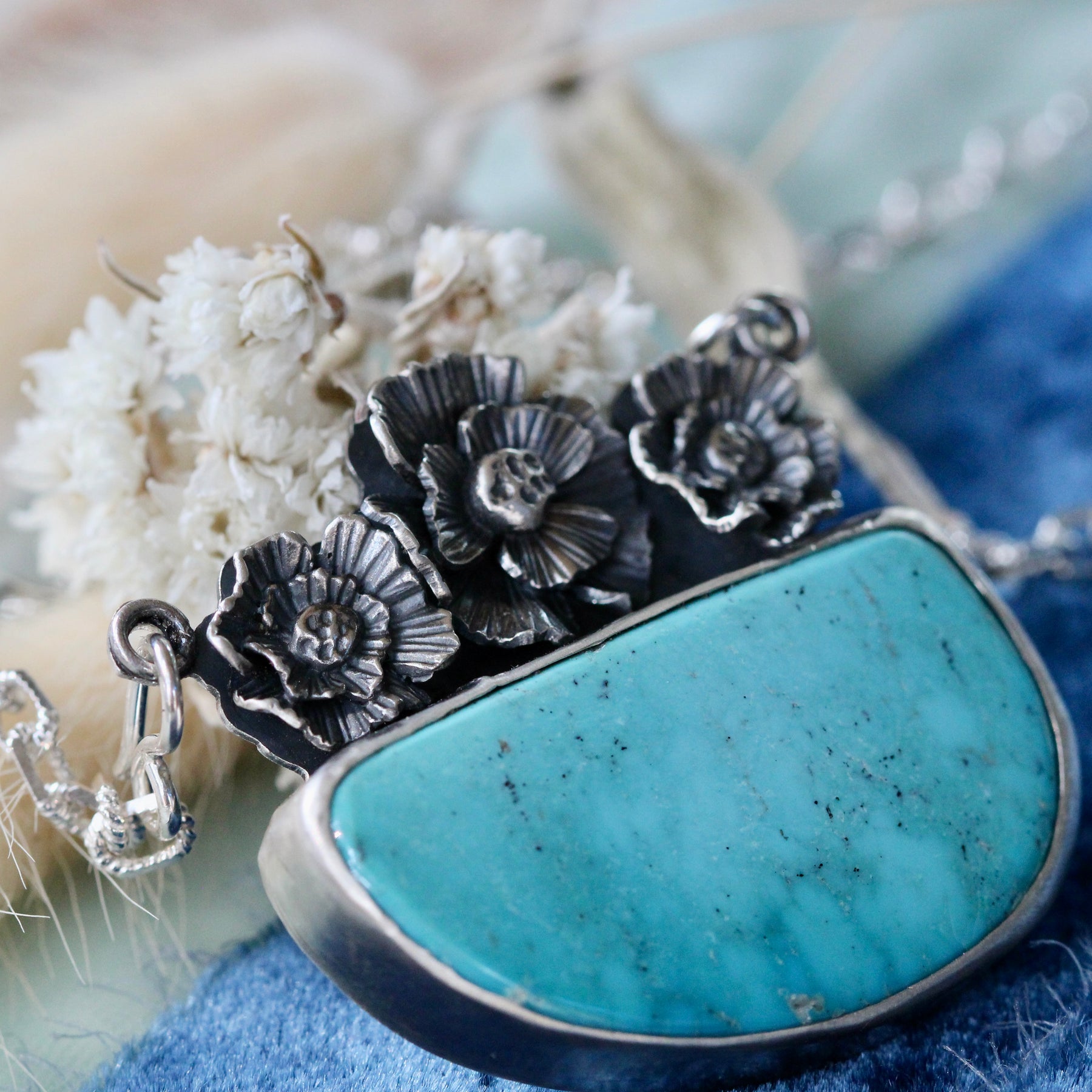 Morenci Turquoise and Sterling silver poppy Pendant Interchangeable Collection