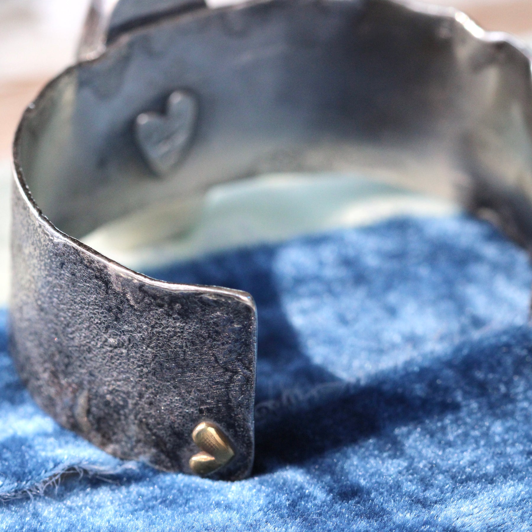 Royston Ribbon Turquoise Cuff Bracelet Reticulated Sterling Silver with Sculpted Heart