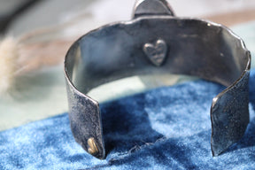 Royston Ribbon Turquoise Cuff Bracelet Reticulated Sterling Silver with Sculpted Heart