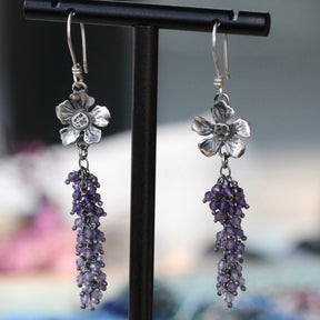 Sterling Silver Blossom Earrings with Amethyst Bead Cluster