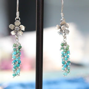 Sterling Silver Blossom Earrings with Turquoise Bead Clusters