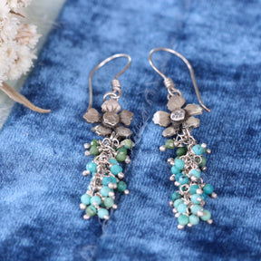 Sterling Silver Blossom Earrings with Turquoise Bead Clusters