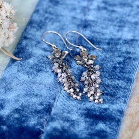 Sterling Silver Blossom Earrings with Labradorite, Moonstone, CZ & Pearls