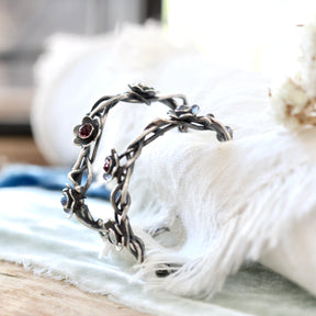 Kindred Woven Sterling Silver Hoop Earrings with Flowers and Gemstones