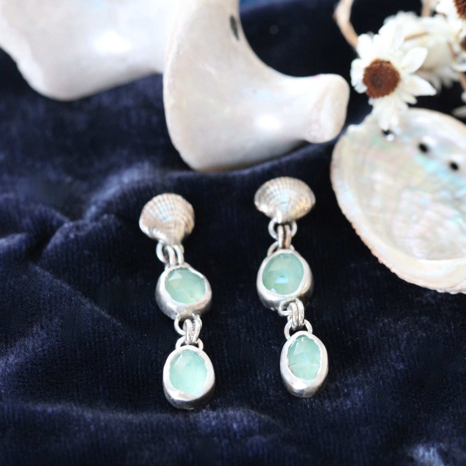 Clam Shell and Peruvian Opal Post Earrings Pacific Coast Collection