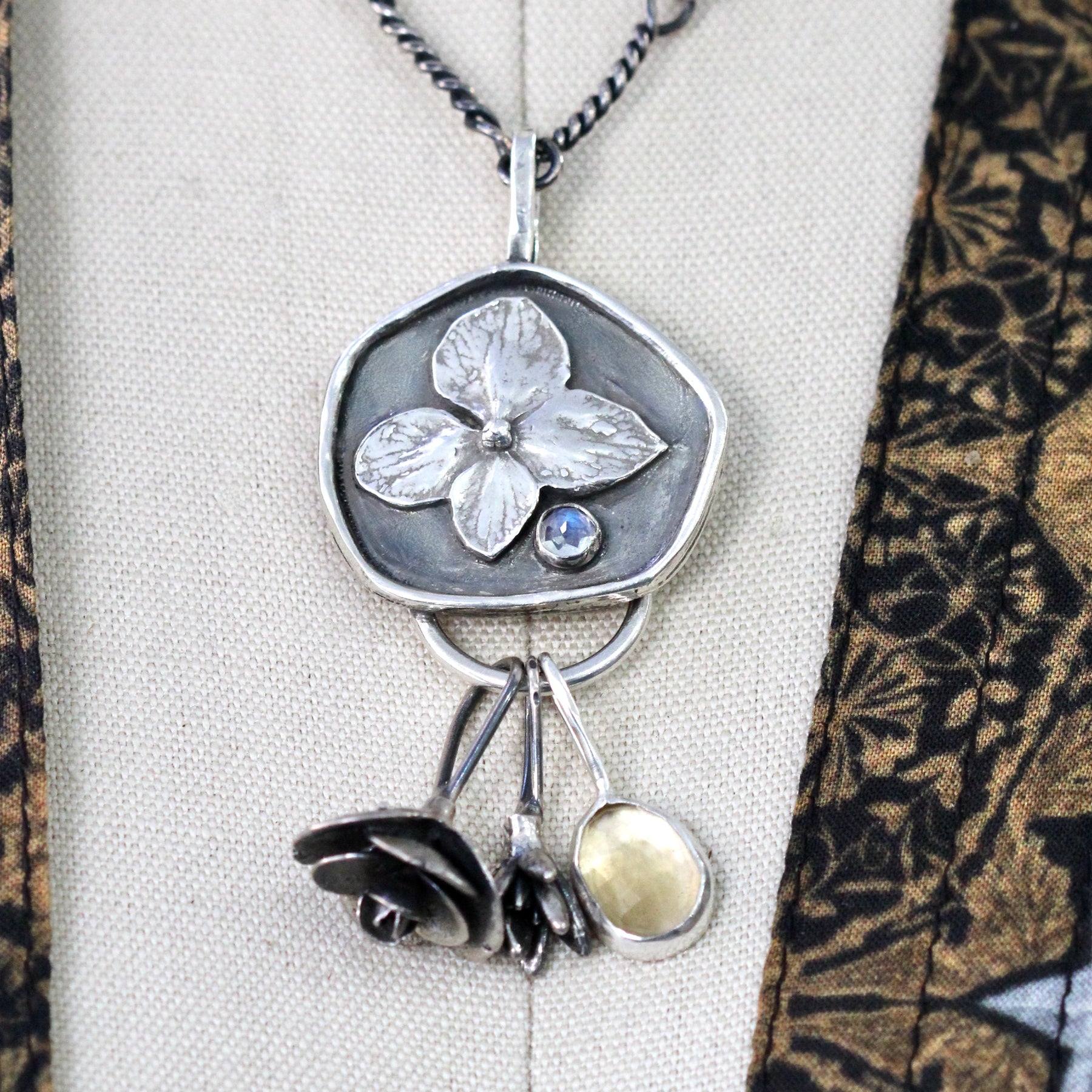Hydrangea and Moonstone Charm Keeper Pendant