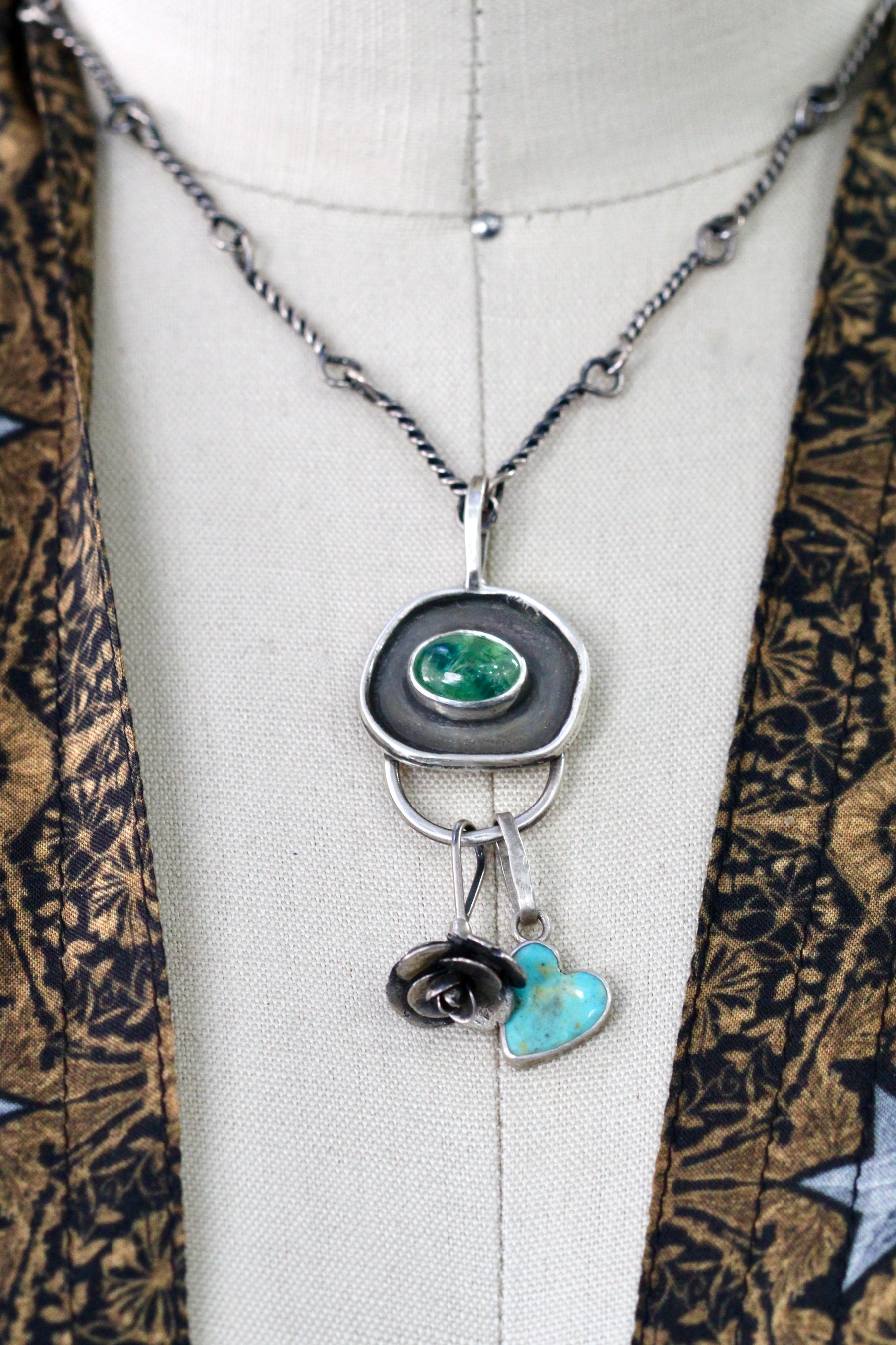 Blue Green Kyanite Charm Keeper Pendant