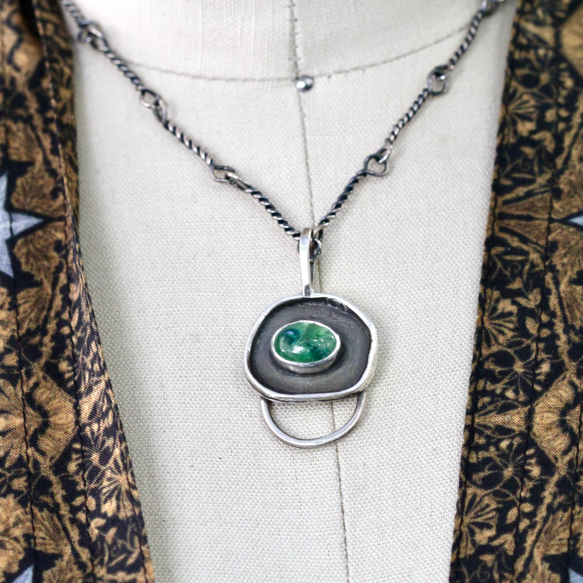Blue Green Kyanite Charm Keeper Pendant