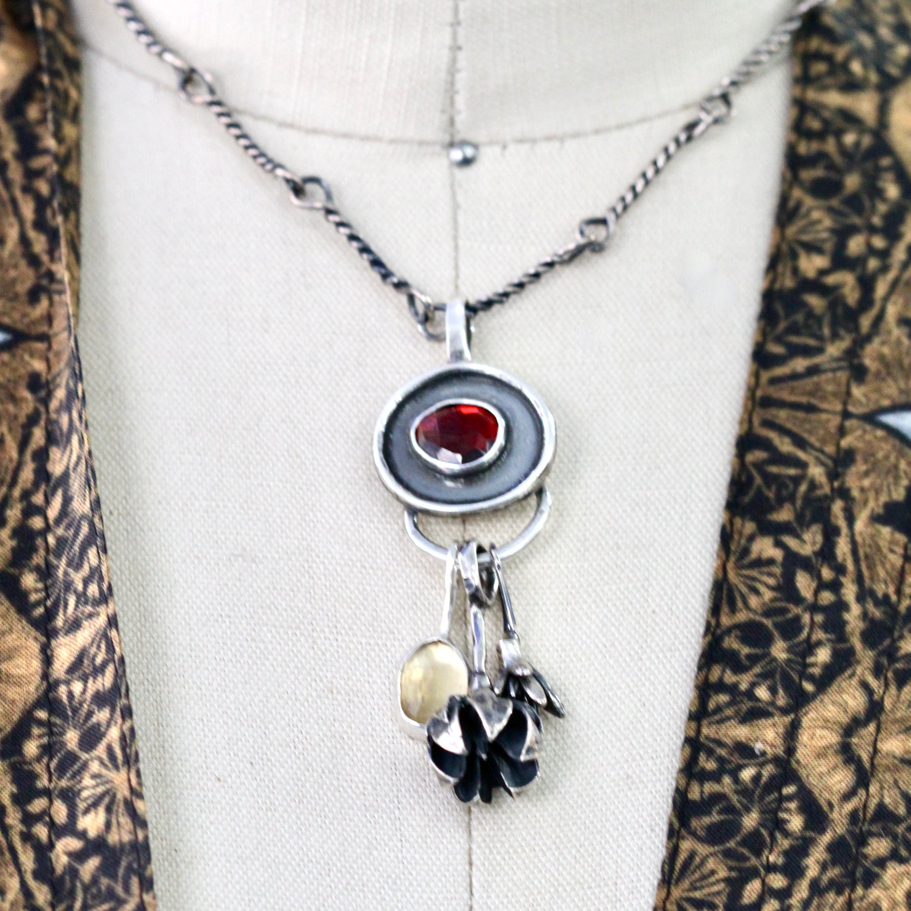 Red Garnet Charm Keeper Pendant