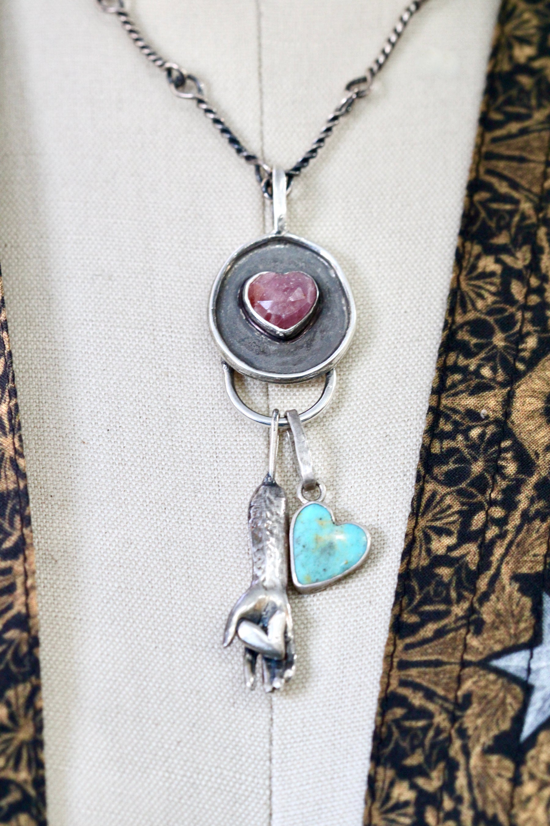 Rose cut Ruby Heart Charm Keeper Pendant
