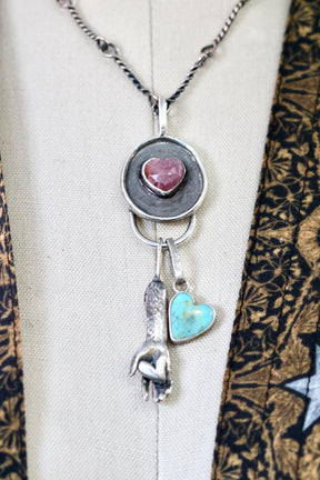 Rose cut Ruby Heart Charm Keeper Pendant