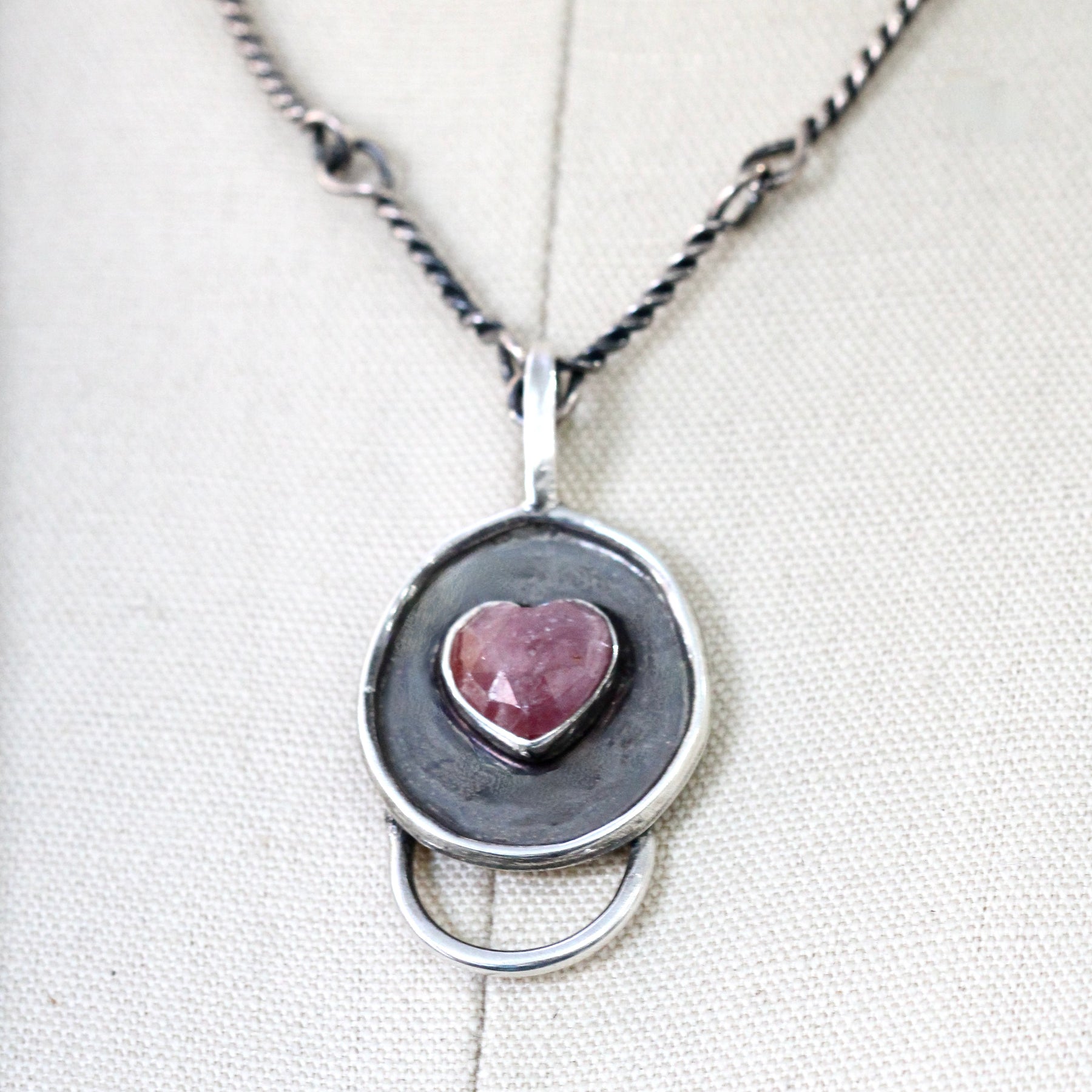 Rose cut Ruby Heart Charm Keeper Pendant